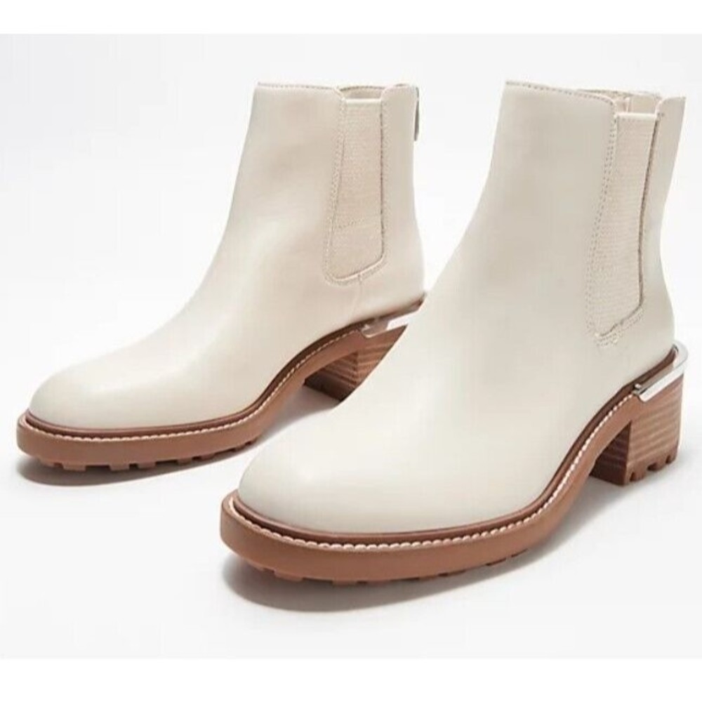 Vince Camuto Women Leather Boots Kelivena Cream Ankle 7W Winter NEW